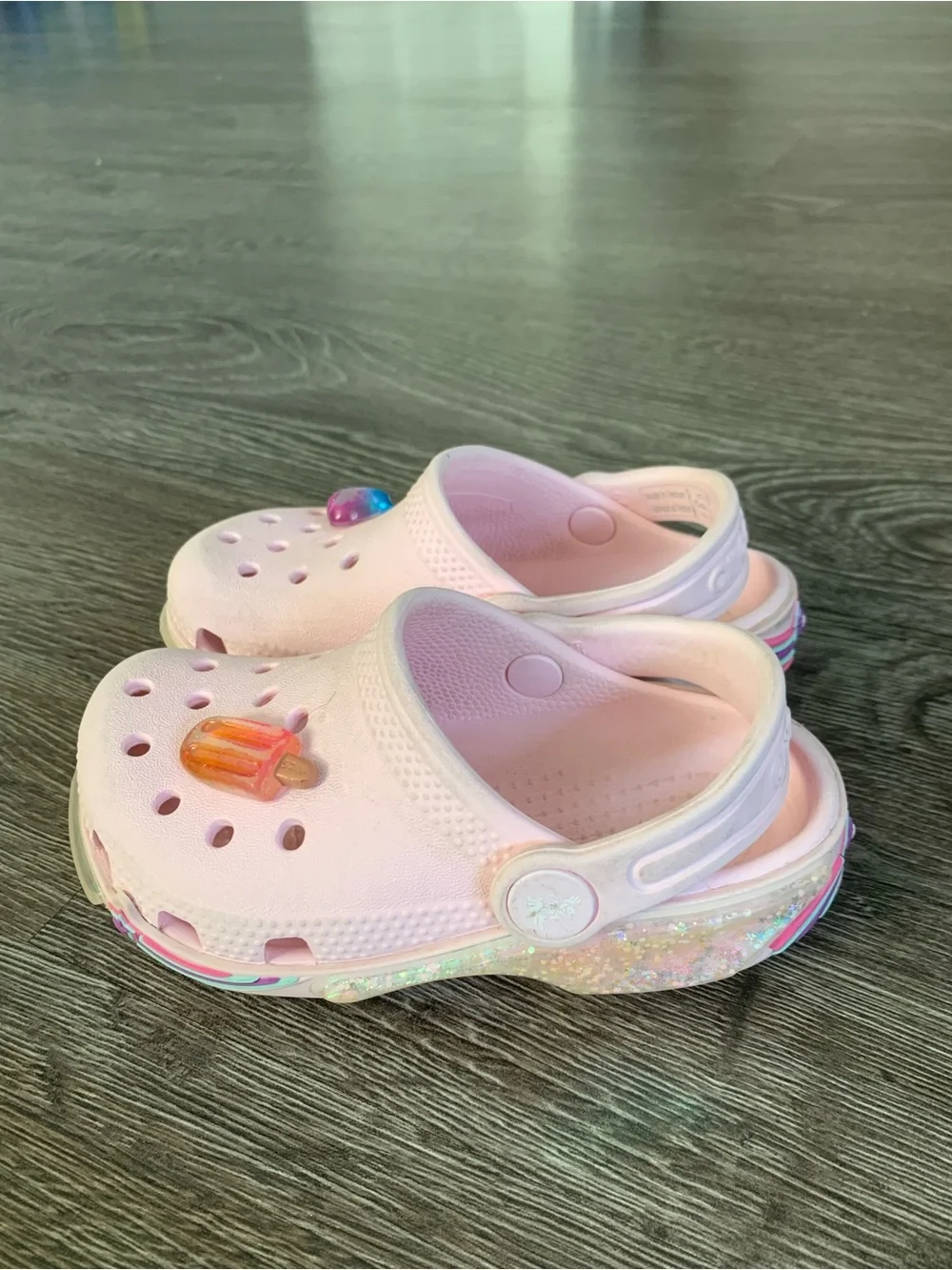 Crocs Kids Light Pink Slip-On Clogs with Decorative Charms